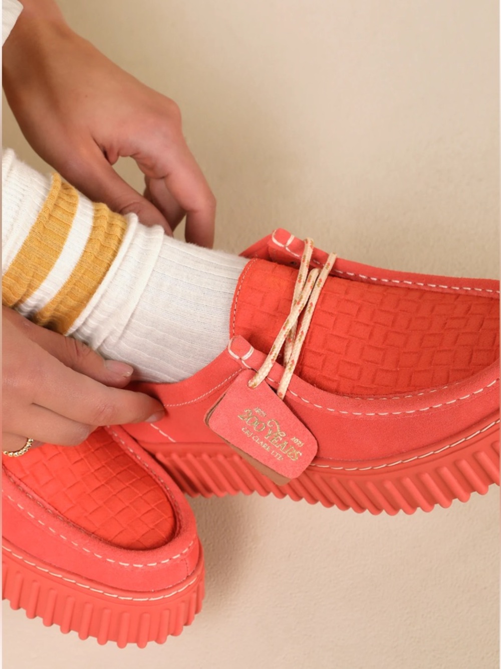 Clarks Suede Torhil Bee Comfort Platform Moccasin Toe Loafers (Coral) - Picture 5 of 16
